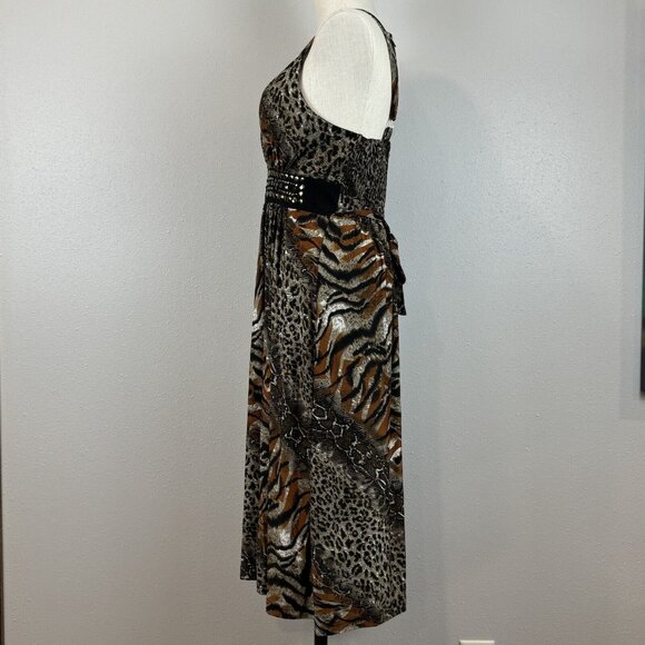 Studio West Apparel Sleeveless Midi Dress Womens Size L Multicolor Animal Print - Picture 4 of 14